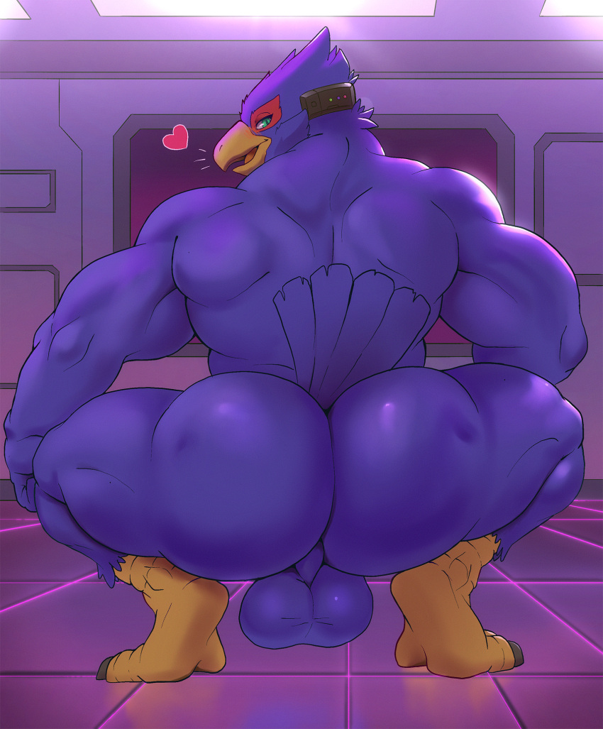&lt;3 anthro balls butt falco_lombardi genitals hi_res looking_at_viewer looking_back male muscular muscular_male nintendo nude solo star_fox steen video_games