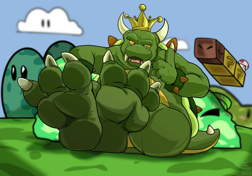 3_toes anthro bowser claws feet foot_fetish foot_focus hi_res king_koopa looking_at_viewer male mario_bros nintendo randytheartdog soles solo toe_claws toes video_games