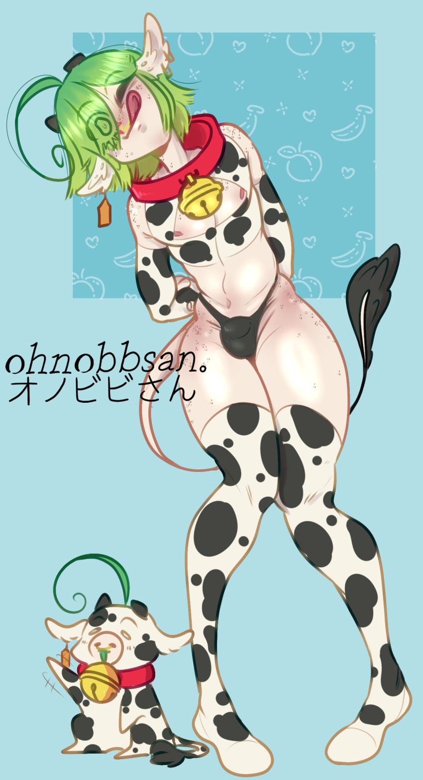 animal_bikini animal_humanoid animal_print bikini bovid bovid_humanoid bovine bovine_humanoid bulge cattle cattle_humanoid clothing cow_bikini cow_print girly hi_res humanoid male mammal mammal_humanoid ohnobbsan pattern_clothing pattern_swimwear solo swimwear tail_tuft tuft