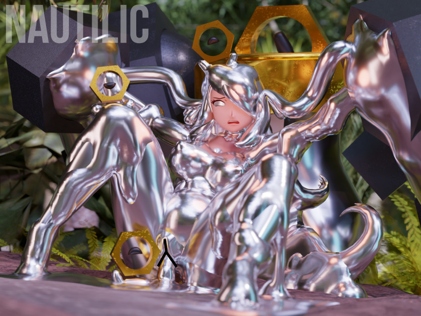 3d_(artwork) ambiguous_gender assimilation breasts censor_bar cynthia_(pok&eacute;mon) digital_media_(artwork) female goo_transformation grey_eyes group hair hair_over_eye hi_res human legendary_pok&eacute;mon mammal medium_breasts melmetal meltan nautilic nintendo nude one_eye_obstructed pok&eacute;mon pok&eacute;mon_(species) pok&eacute;mon_champion restrained scared thick_thighs transformation video_games