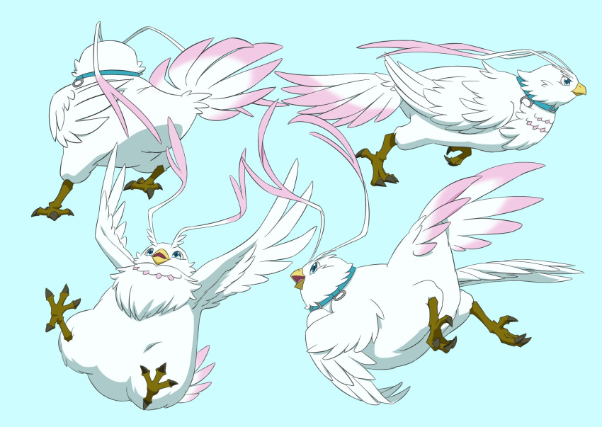 avian beak birdkey52134 blue_eyes collar feathers female filo_(the_rising_of_the_shield_hero) filolial filolial_queen hi_res pink_body pink_feathers simple_background the_rising_of_the_shield_hero white_body white_feathers