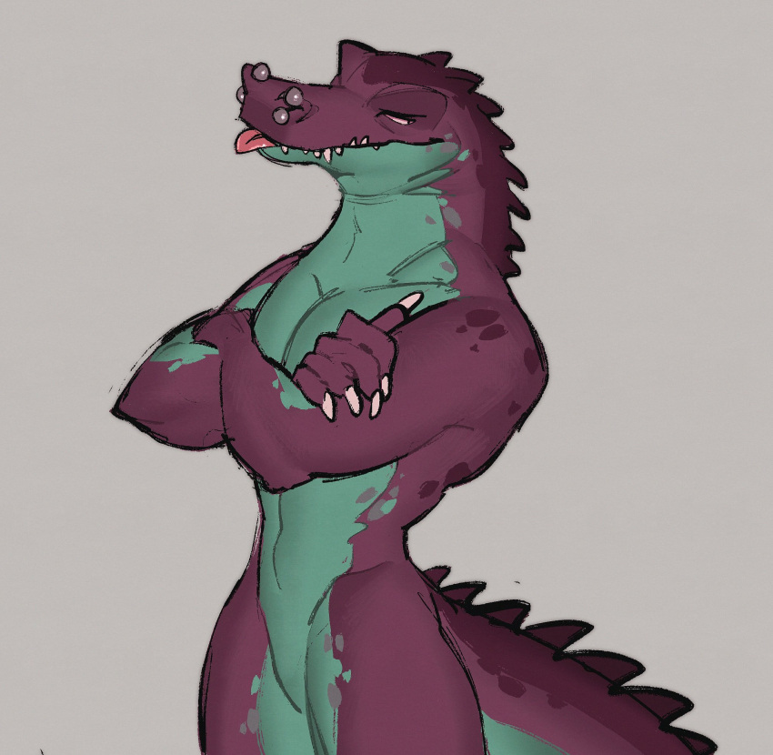 anthro crocodile crocodilian crocodylid facial_piercing hi_res male nock nose_piercing nostril_piercing piercing reptile scalie solo tongue tongue_out tritscrits