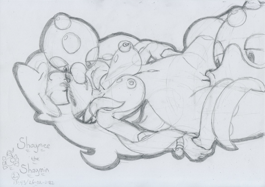 2022 anthro bestiality big_breasts blush bodily_fluids bound_by_tentacles bracelet breasts cephalopod coleoid cunnilingus drooling eyes_closed female feral genital_fluids genitals graphite_(artwork) group group_sex jewelry legendary_pok&eacute;mon lunaris_parukia lying marine mollusk navel nintendo nipple_fetish nipple_play nipples nude octillery octopodiform octopus on_back oral pok&eacute;mon pok&eacute;mon_(species) pok&eacute;morph pussy pussy_juice restrained saliva sex shaymee_(lunaris_parukia) shaymin sky_forme_shaymin solo tentacle_grab tentacles threesome traditional_media_(artwork) vaginal video_games