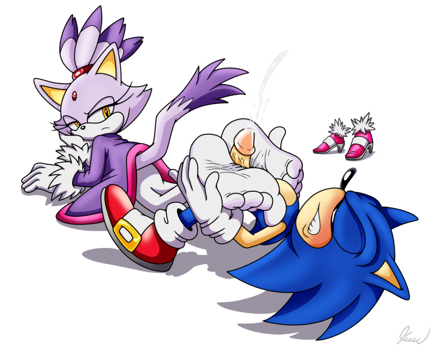 blaze_the_cat domestic_cat duo eulipotyphlan feet felid feline felis female foot_fetish foot_play footjob hedgehog male mammal sega sex skoufidios sonic_the_hedgehog sonic_the_hedgehog_(series)