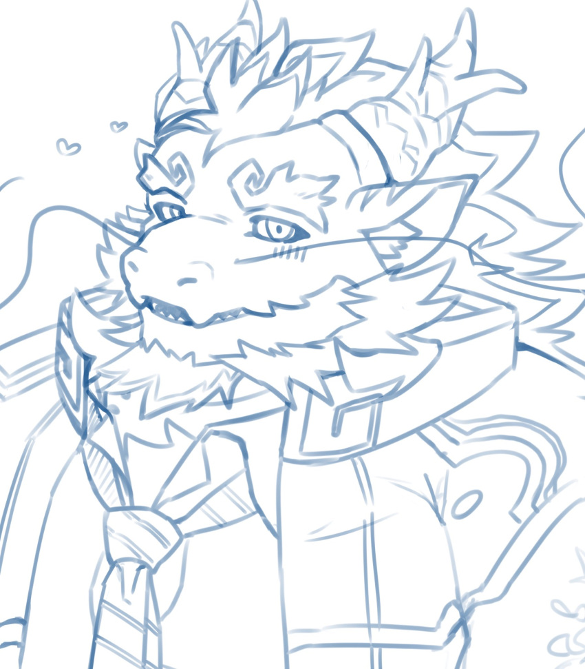 anthro beard blush dragon eyebrows facial_hair hi_res horn lifewonders looking_at_viewer male mature_male necktie qinglong siro_zamurai05 sketch smile solo thick_eyebrows tokyo_afterschool_summoners whiskers