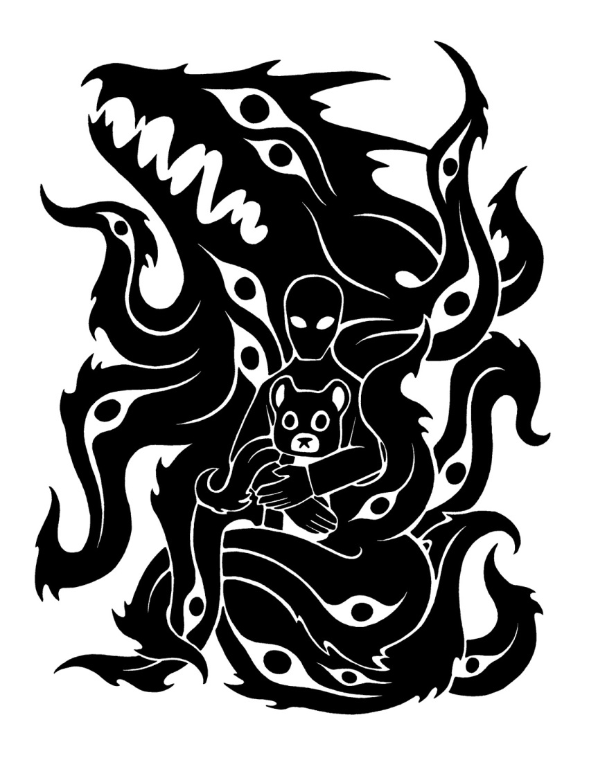 2015 5_fingers bear black_and_white d-1055 digital_drawing_(artwork) digital_media_(artwork) duo feral fingers hi_res holding_object holding_plushie holding_teddy_bear human larger_feral larger_male male mammal monochrome monster multi_eye plushie scp-1055 scp_foundation sharp_teeth silhouette simple_background size_difference smaller_human smaller_male sunnyclockwork teddy_bear teeth tentacle_coil tentacle_eye tentacles white_background