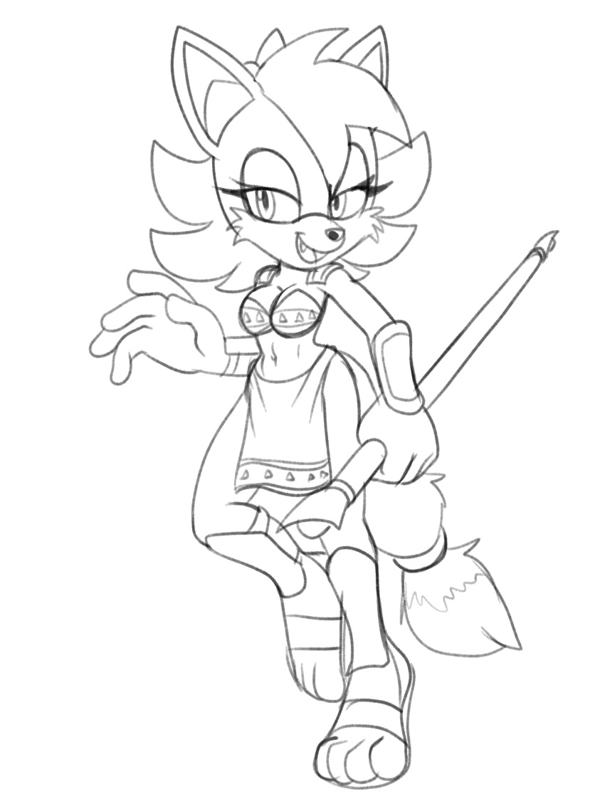 archie_comics bottomwear clothing cosplay female fiona_fox footwear fours_(artist) hi_res krystal loincloth looking_at_viewer nintendo sandals sega sketch solo sonic_the_hedgehog_(archie) sonic_the_hedgehog_(comics) sonic_the_hedgehog_(series) staff star_fox tribal tribal_clothing