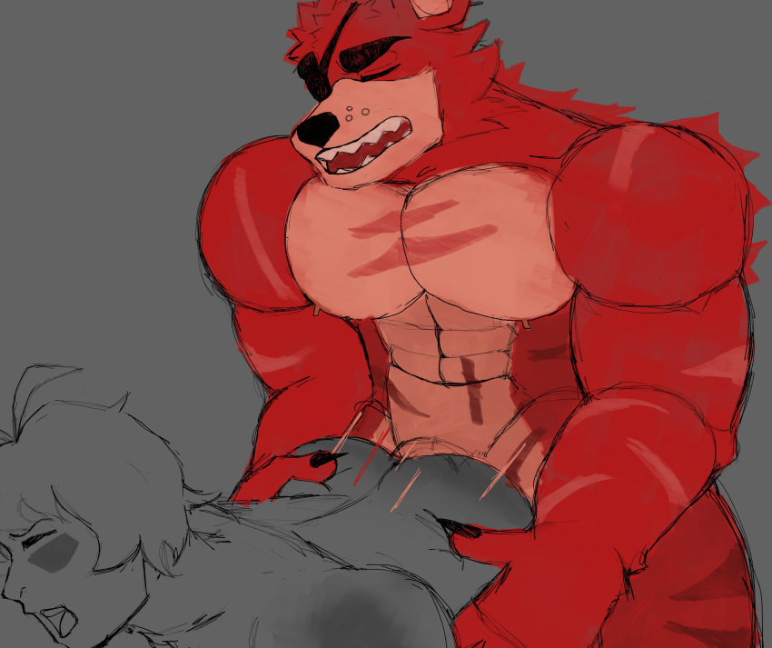 2022 abs absurd_res anal anal_penetration anthro anthro_penetrating anthro_penetrating_human areola barazoku biceps blush butt canid canine digital_drawing_(artwork) digital_media_(artwork) doggystyle duo eye_patch eyes_closed eyewear five_nights_at_freddy's fox foxy_(fnaf) from_behind_position fur genitals hair hi_res human human_on_anthro human_penetrated interspecies kopk male male/male male_penetrated male_penetrating male_penetrating_male mammal nipples nude open_mouth pecs penetration penile penile_penetration penis penis_in_ass red_body red_fur scar scottgames sex sharp_teeth teeth tongue video_games