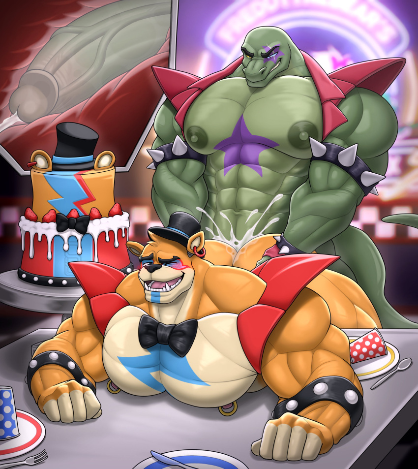 5_fingers abs absurd_res alligator alligatorid anal anal_penetration animatronic anthro anthro_on_anthro anthro_penetrated anthro_penetrating anthro_penetrating_anthro arm_on_table arms_on_table bar bear belly biceps big_biceps big_nipples big_pecs big_penis big_tail biped birthday birthday_cake birthday_party birthday_sex black_bow_tie black_clothing black_eyebrows black_hat black_headwear black_nose black_top_hat blue_cup blue_eyes blue_sclera blush blush_lines bodily_fluids bow_tie bracelet brown_glans brown_penis butt cake clenched_teeth clothing container countershade_face countershading cream_(food) crocodilian cum cum_in_ass cum_inside cup cutlery dessert different_colored_sclera duo ear_piercing ejaculation eyebrows fangs fingers five_nights_at_freddy's five_nights_at_freddy's:_security_breach food foreskin fork frosting fruit furniture genital_fluids genitals glamrock_freddy glans green_arms green_belly green_body green_chest green_head green_penis green_tail hair hand_on_butt hand_on_furniture hand_on_partner's_butt hand_on_table hands_on_furniture hands_on_table hat headgear headwear hi_res humanoid_genitalia humanoid_hands humanoid_penis inside internal internal_anal jewelry kitchen_utensils knife long_tail machine male male/male male_penetrated male_penetrating male_penetrating_male mammal montgomery_gator multicolored_body multicolored_penis muscular muscular_anthro muscular_arms muscular_legs muscular_male navel nipple_piercing nipples nostrills nude on_furniture on_table one_eye_closed open_mouth orange_arms orange_body orange_butt orange_face orange_legs party pecs penetration penile penile_penetration penis penis_in_ass piercing plant plate purple_star red_cup red_piercing reptile retracted_foreskin robot scalie scar scottgames sex sex_position_request sharp_teeth smile smiling_at_another smiling_at_partner solard0gg0 spiked_bracelet spikes standing star_on_body steel_wool_studios strawberry table tail tan_body tan_chest tan_face tan_fingers teeth thick_penis tongue tools top_hat two_tone_body two_tone_face two_tone_penis urethra vein veiny_penis white_plate yellow_piercing yellow_sclera