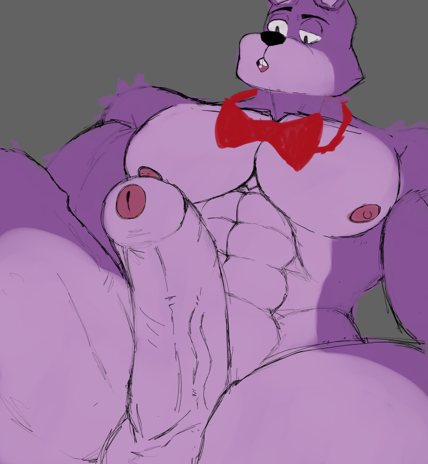 2022 abs absurd_res anthro areola balls biceps big_penis black_nose bonnie_(fnaf) bow_tie bow_tie_only digital_drawing_(artwork) digital_media_(artwork) erection eyebrows five_nights_at_freddy's foreskin fur genitals hi_res humanoid_genitalia humanoid_penis kopk lagomorph leporid male mammal mostly_nude muscular muscular_anthro muscular_male muscular_thighs nipples partially_retracted_foreskin pecs penis purple_body purple_fur quads rabbit scottgames solo teeth thick_thighs tight_foreskin tongue vein veiny_penis video_games