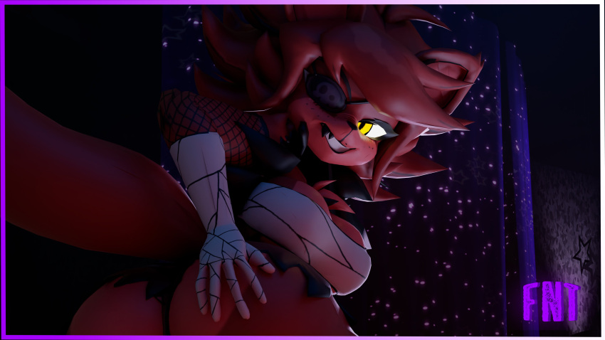 absurd_res anthro big_breasts big_butt breasts butt canid canine clothed clothing eye_patch eyewear fap_nights_team female five_nights_at_freddy's fox foxy_(cally3d) foxy_(fnaf) fredina's_nightclub gold_(metal) gold_tooth hi_res mammal pupils scottgames slit_pupils solo tail yellow_eyes
