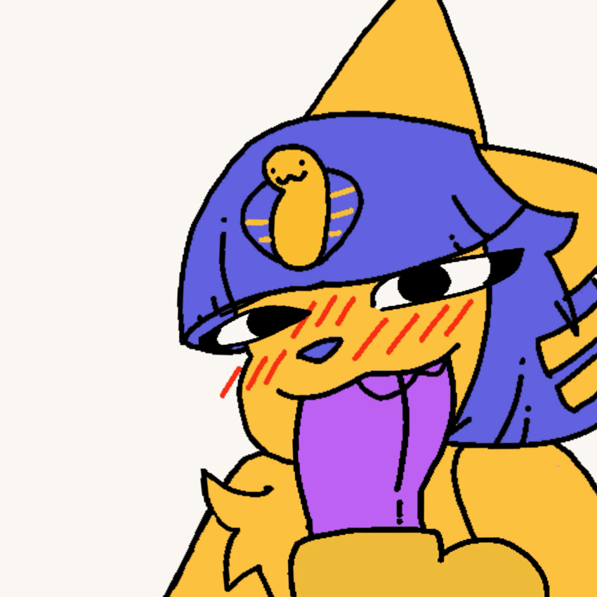 :3 animal_crossing animated ankha_(animal_crossing) blue_hair blush bodily_fluids butters_(theenyface) fur hair hi_res looking_at_viewer loop nintendo oral saliva short_loop theenyface yellow_body yellow_fur