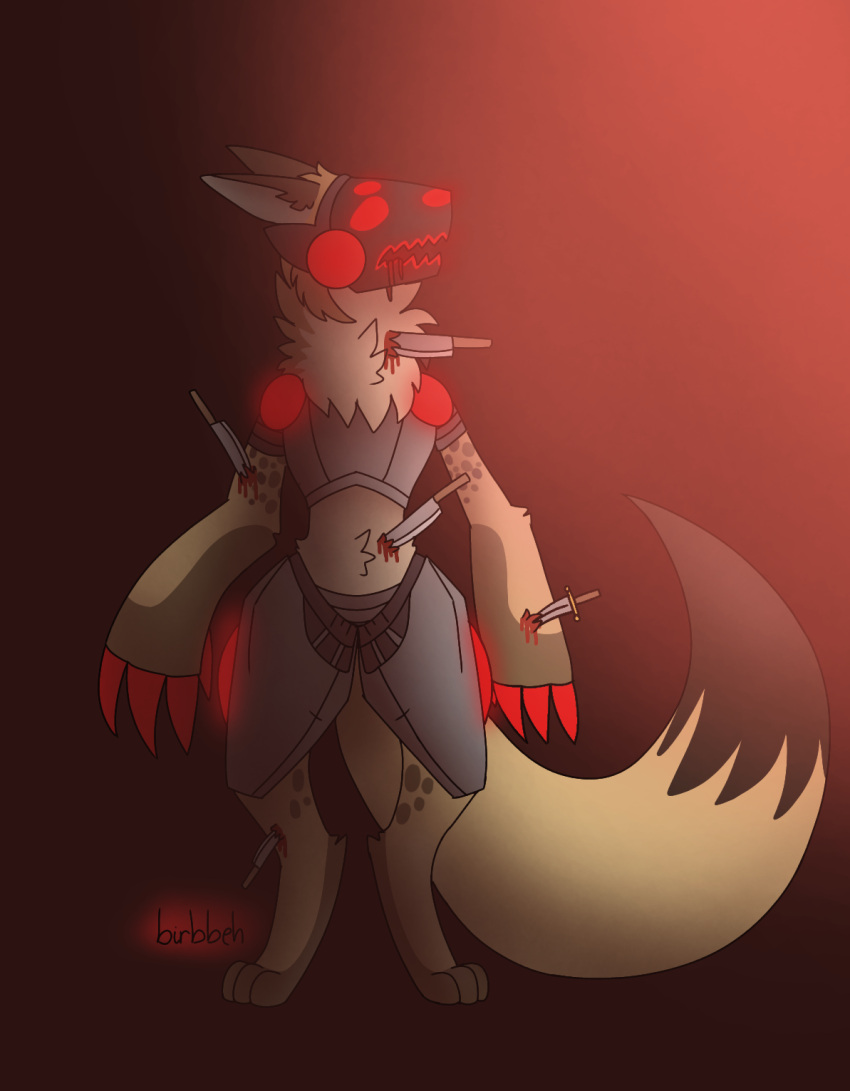 anthro birbbeh blood bodily_fluids hi_res hyaenid johmn machine male mammal protogen