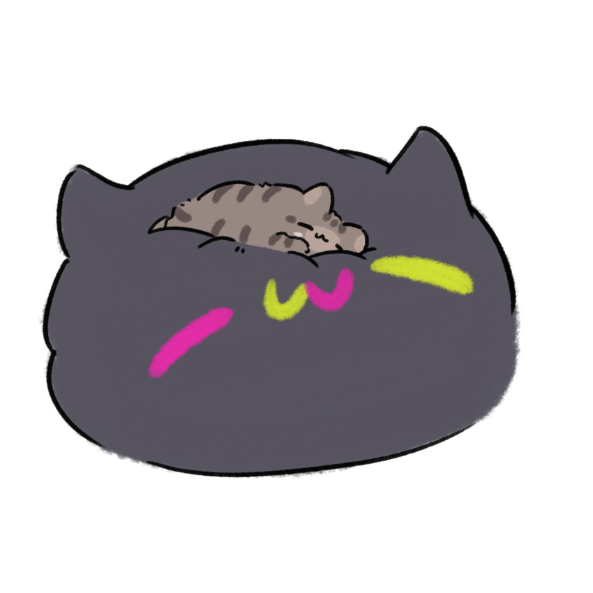 absurdres animal_focus bibi_(tokoyami_towa) buibui cat chibi chibi_only highres hololive kotaro_(tokoyami_towa) no_humans simple_background sleeping white_background