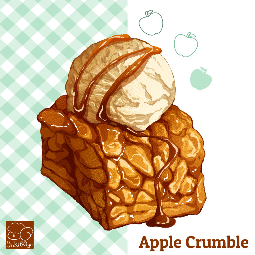 apple apple_crumble artist_logo caramel food food_focus fruit highres ice_cream no_humans original syrup yuki00yo