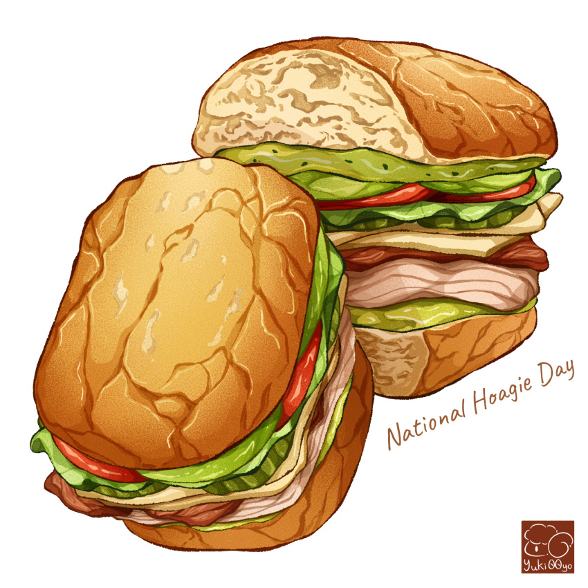 artist_logo bread food food_focus ham highres lettuce meat no_humans original sandwich simple_background tomato white_background yuki00yo