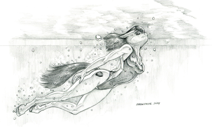 2024 anthro anthrofied baron_engel breasts bubble clothing cutie_mark diving earth_pony equid equine eyebrows female friendship_is_magic graphite_(artwork) greyscale hair hasbro hi_res hooves horse mammal maud_pie_(mlp) medium_breasts monochrome my_little_pony one-piece_swimsuit pencil_(artwork) pony solo swimming_pool swimwear traditional_media_(artwork) underwater unguligrade_anthro water