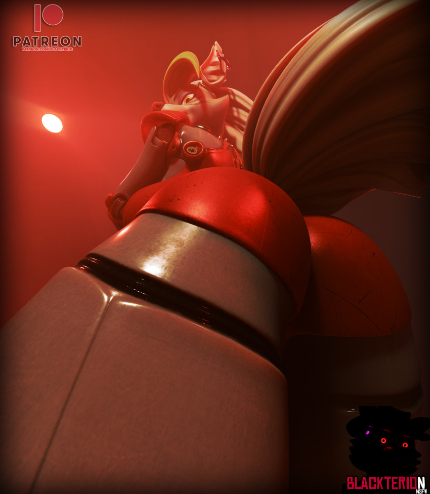 2024 3d_(artwork) anthro big_butt blackterio blender_(artwork) blender_cycles butt butt_focus canid canine canis clothed clothing digital_media_(artwork) doll_joints ear_piercing ear_ring female five_nights_at_freddy's five_nights_at_freddy's:_security_breach hi_res looking_at_viewer looking_down looking_down_at_viewer low-angle_view mammal patreon patreon_logo piercing red_clothing red_topwear ring_piercing roxanne_wolf roxanne_wolf_(mayosplash) scottgames solo steel_wool_studios topwear wolf
