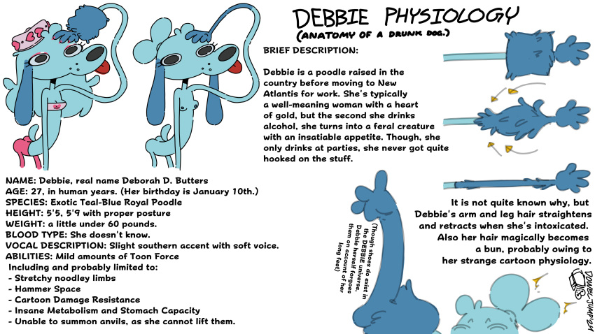 absurd_res anthro anthro_pred blue blue_body blue_fur blue_hair canid canine canis character_bio debbie debbie_(doweljump) deborah deborah_(doweljump) deborah_butters dog_girl_pred domestic_dog doweljump female fur furry hair hi_res in-universe_document information_sheet mammal model_sheet nude nude_female poodle poodle_pred