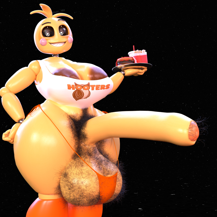 3d_(artwork) absurd_res adri164 animatronic areola areola_slip avian balls big_balls big_breasts big_penis bird body_hair breasts brown_areola chicken clothing digital_media_(artwork) five_nights_at_freddy's five_nights_at_freddy's_2 food foreskin galliform gallus_(genus) genitals gynomorph hairy hairy_balls hi_res hooters hooters_uniform huge_breasts huge_penis intersex long_penis looking_at_viewer machine penis phasianid pubes pubes_in_foreskin robot scottgames smile solo thick_thighs thong toy_chica_(fnaf) underwear wide_hips