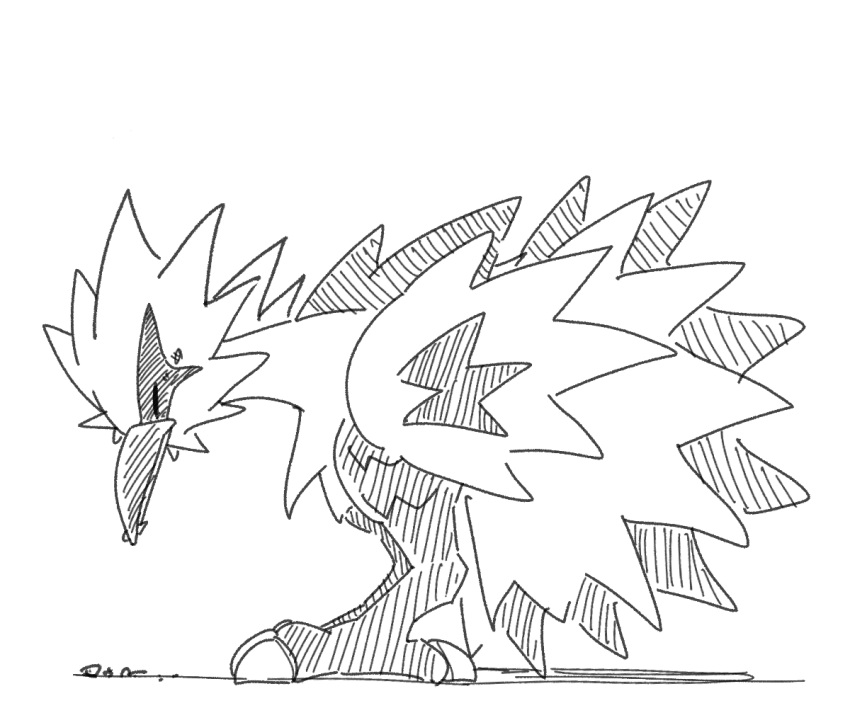 3_claws ambiguous_gender chaba claws eyes_closed feral galarian_zapdos legendary_pok&eacute;mon monochrome multicolored_body nintendo pok&eacute;mon pok&eacute;mon_(species) regional_form_(pok&eacute;mon) side_view simple_background solo two_tone_body video_games white_background zapdos