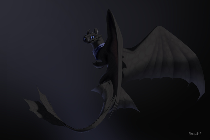 2022 ambiguous_gender claws digital_media_(artwork) dragon dreamworks feral horn how_to_train_your_dragon membrane_(anatomy) membranous_wings night_fury scales scalie simple_background sinalanf solo spines western_dragon wings