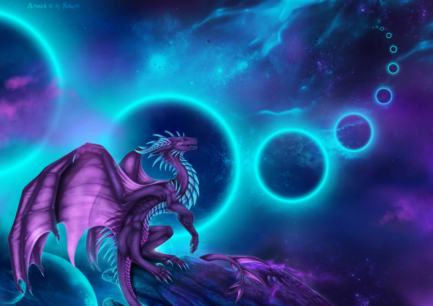 2022 ambiguous_gender claws detailed_background digital_media_(artwork) dragon feral hi_res horn membrane_(anatomy) membranous_wings night outside scales scalie selianth sky solo spines star starry_sky western_dragon wings