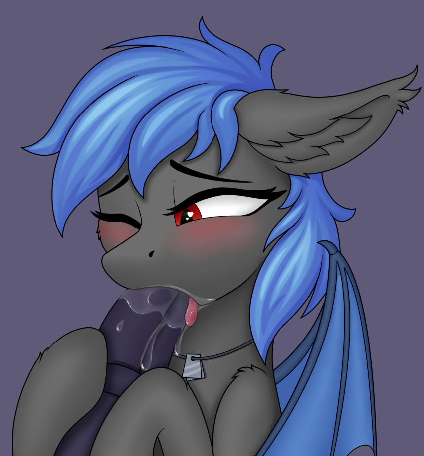 animal_genitalia animal_penis bat_pony bat_wings black_body blue_hair blue_wings blush bodily_fluids disembodied_penis ear_tuft ears_down equid equine_penis eyelashes fellatio fess_(artist) genitals girly hair half-closed_eyes hasbro hi_res inner_ear_fluff male male/male mammal membrane_(anatomy) membranous_wings my_little_pony narrowed_eyes one_eye_closed oral penile penis pivoted_ears saliva sex simple_background tongue tuft wing_claws wings ych_result