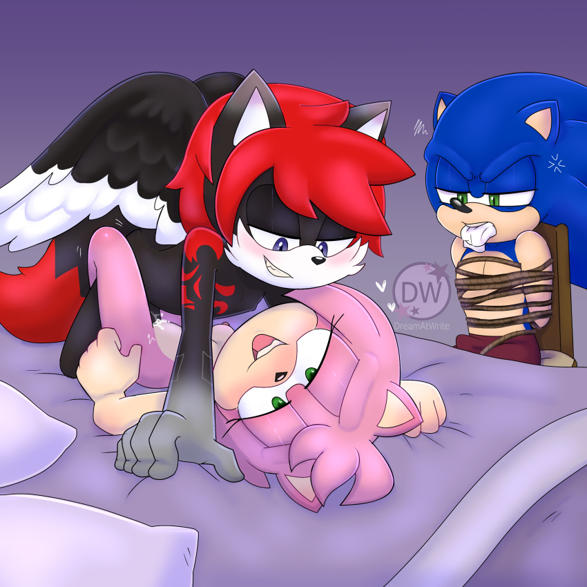 &lt;3 absurd_res amy_rose angry anthro bdsm bed blue_body blue_eyes blue_fur blush bodily_fluids bondage bound breasts canid canine canis chair cuckold cum digital_media_(artwork) duo eulipotyphlan fan_character female female_penetrated from_front_position fur furniture gag gagged genital_fluids genitals green_eyes group hair hedgehog hi_res looking_at_another looking_pleasured lying male male/female male_penetrating male_penetrating_female mammal missionary_position nipples nude on_back penetration penis pink_body pink_fur red_hair sega sex sonic_the_hedgehog sonic_the_hedgehog_(series) tattoo trio vaginal vaginal_penetration wings wolf xion_archaeus