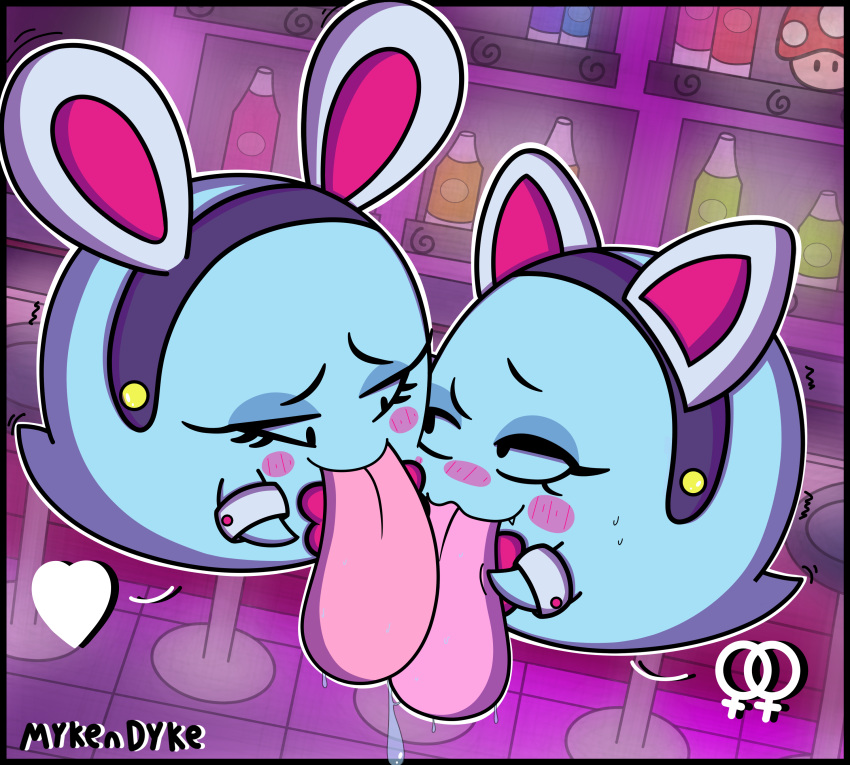 &lt;3 absurd_res bedroom_eyes blue_body blush blush_stickers boo_(mario) bow_tie cuff_links duo eye_contact fake_cat_ears fake_ears fake_rabbit_ears female female/female french_kissing hi_res incest_(lore) kissing lahla_(mario) long_tongue looking_at_another mario_bros mykendyke narrowed_eyes nintendo paper_mario peeka_(mario) seductive sibling sister sisters tongue tongue_out video_games