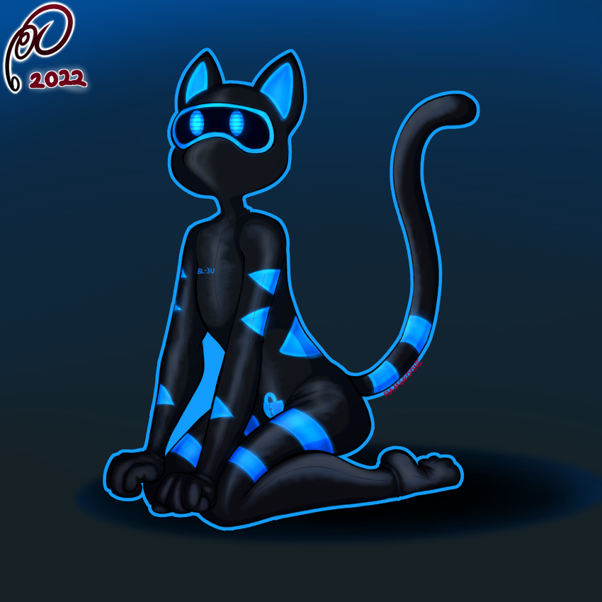 absurd_res anthro bdsm bulge clothed clothing digital_media_(artwork) domestic_cat english_text felid feline felis hi_res lock_bulge lock_symbol male mammal null_bulge ramerooni rubber rubber_clothing rubber_suit simple_background solo text tight_clothing