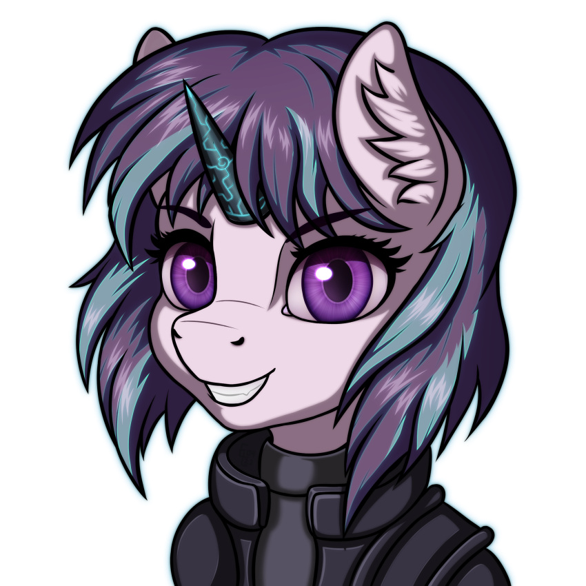 alpha_channel bust_portrait cosplay crossover cyberpunk eltaile equid equine female friendship_is_magic ghost_in_the_shell hasbro hi_res horn horse major_motoko_kusanagi mammal my_little_pony pony portrait simple_background smile solo starlight_glimmer_(mlp) transparent_background unicorn