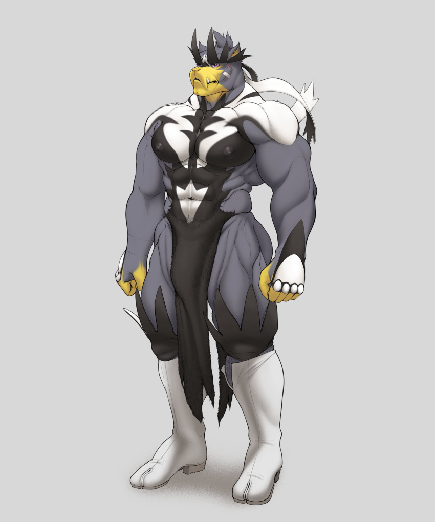 2022 abs absurd_res anthro biped black_body black_fur boots bulge clothing digital_media_(artwork) footwear fur grey_background grey_body grey_fur hi_res legendary_pok&eacute;mon male muscular muscular_anthro muscular_male navel nintendo nipples pecs pok&eacute;mon pok&eacute;mon_(species) pseudo_clothing repzzmonster simple_background single_strike_style_urshifu solo standing urshifu video_games white_body white_fur yellow_body yellow_fur