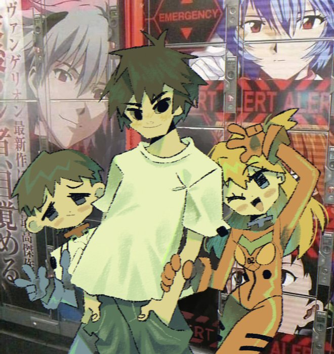 The Big ImageBoard (TBIB) 1girl 2boys ayanami rei black eyes black