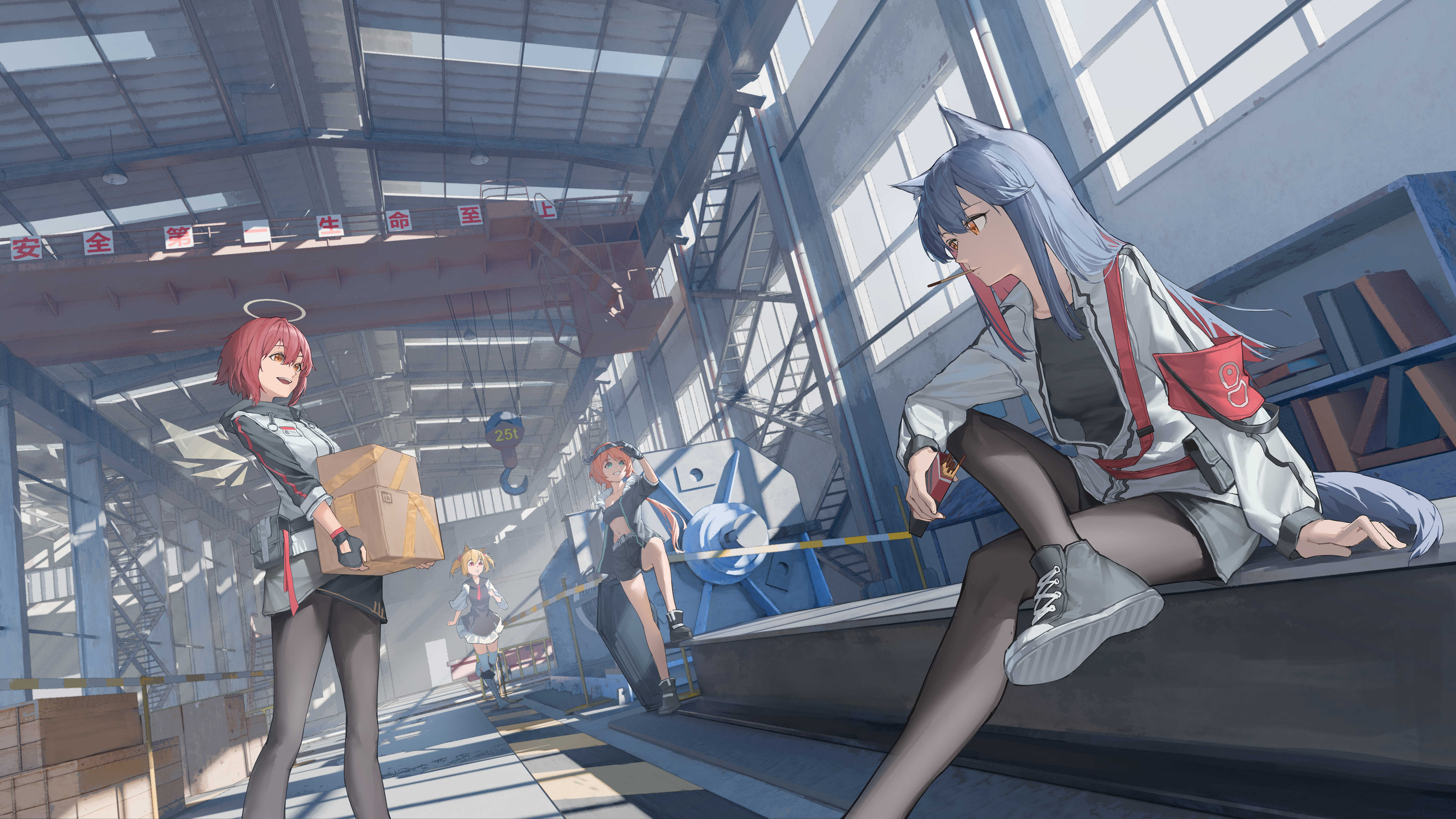 The Big ImageBoard (TBIB) 4girls absurdres animal ears arknights arm