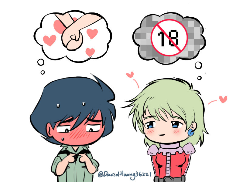 The Big ImageBoard (TBIB) - 1boy 1girl aina saharin blue hair blush ...