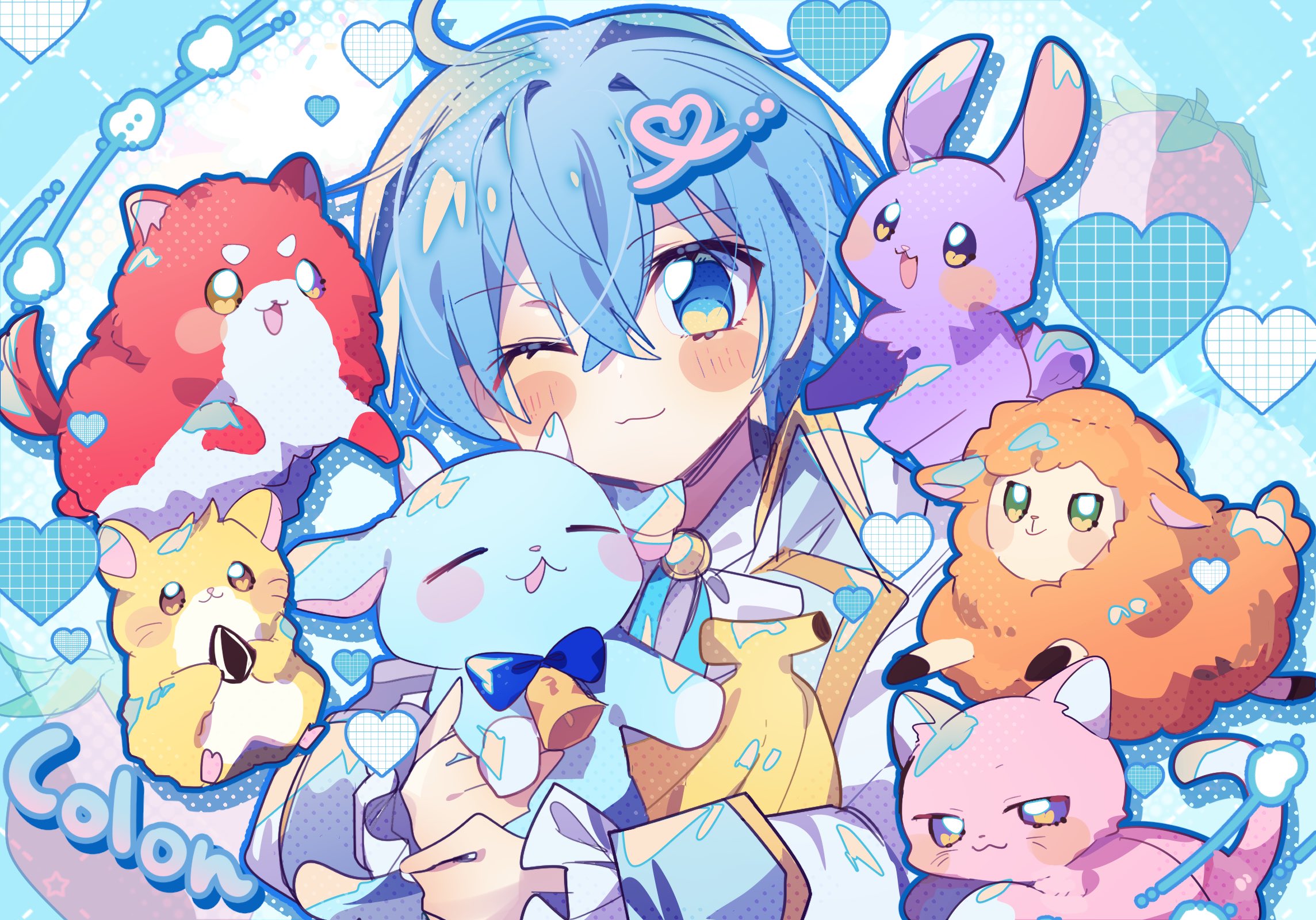 The Big ImageBoard (TBIB) - 1boy :3 animal blue eyes blue hair blush ...