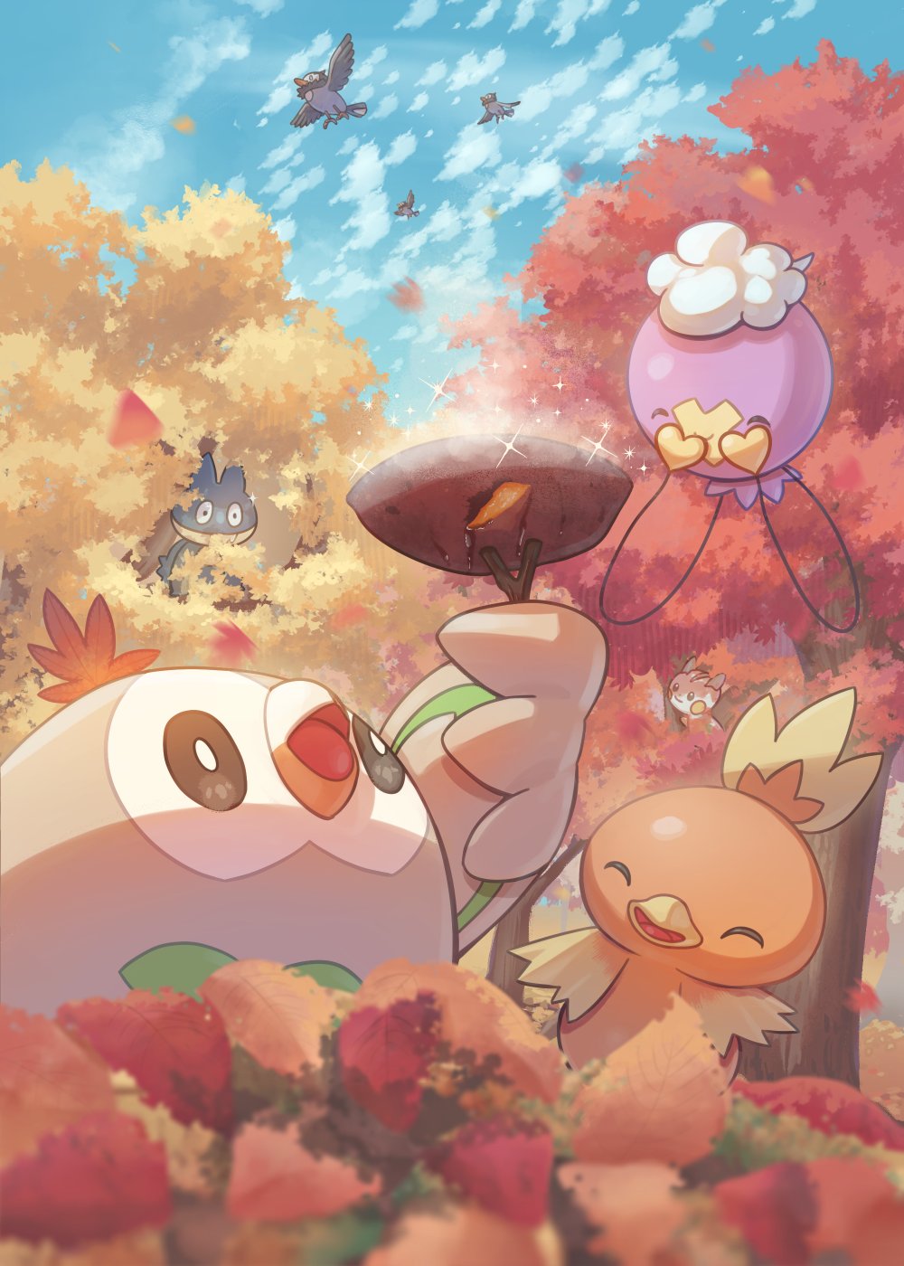 Rowlet Tree The Big ImageBoard (TBIB) - autumn leaves bird bright pupils brown eyes ...