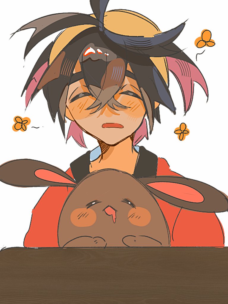 Pink Sentret The Big ImageBoard (TBIB) - 1boy black hair closed eyes colored inner ...