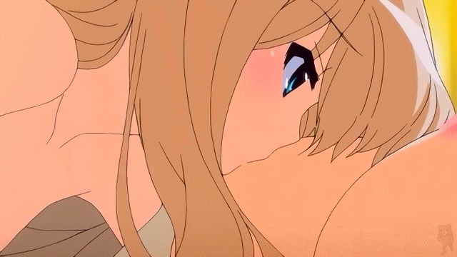 2girls animated animated_gif blue_eyes breast_sucking breasts brown_hair gi...