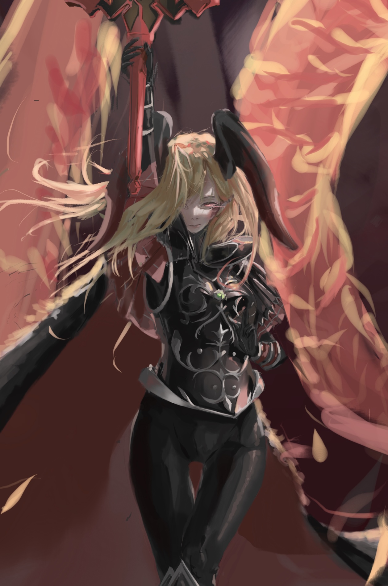 The Big ImageBoard (TBIB) - 1girl armor blonde hair blurry blurry ...