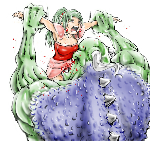 green_hair guro monster open_mouth ponytail simple_background tina_branford...