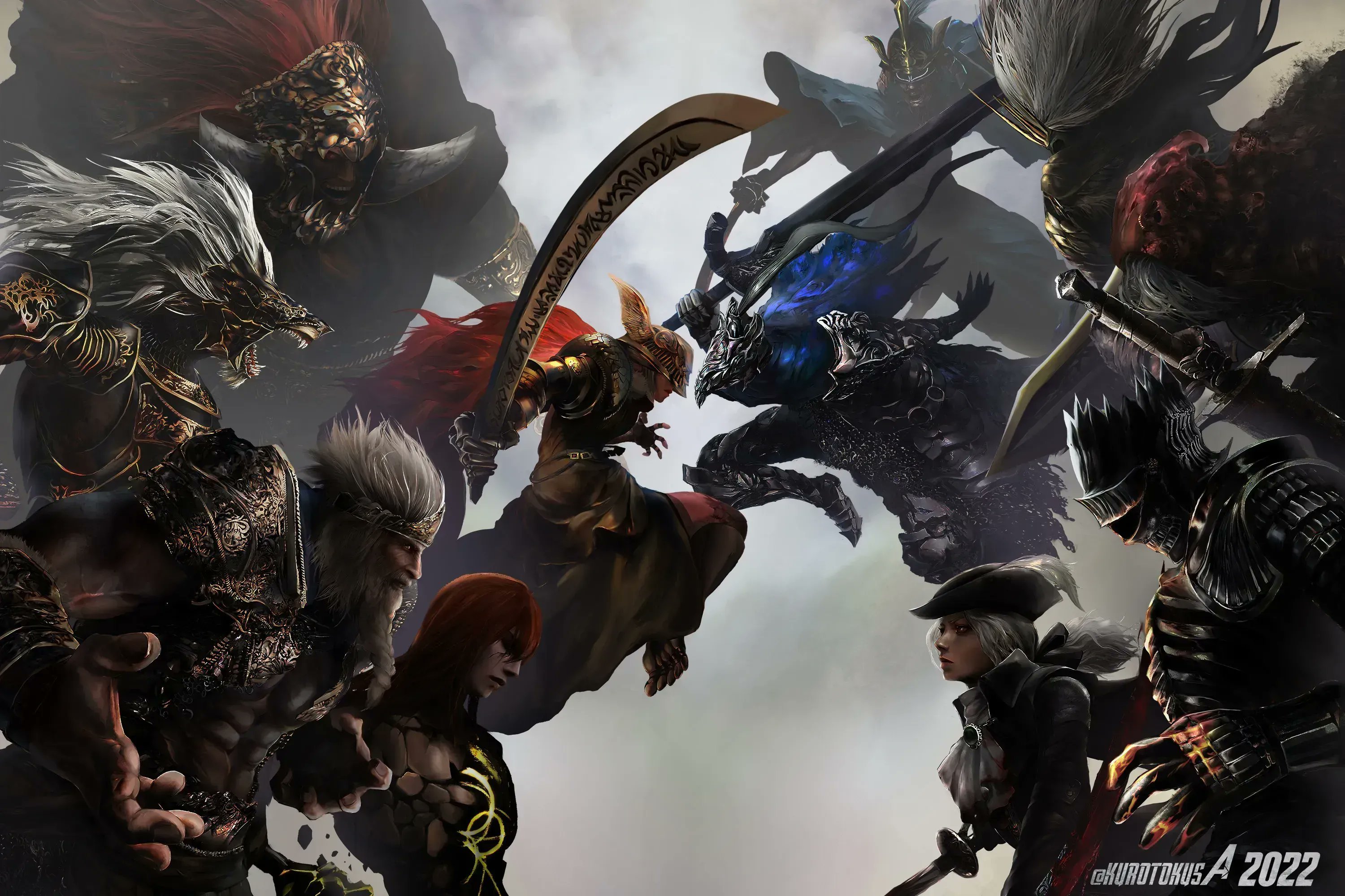 The Big ImageBoard (TBIB) - 2girls 6+boys akeome armor artorias the ...