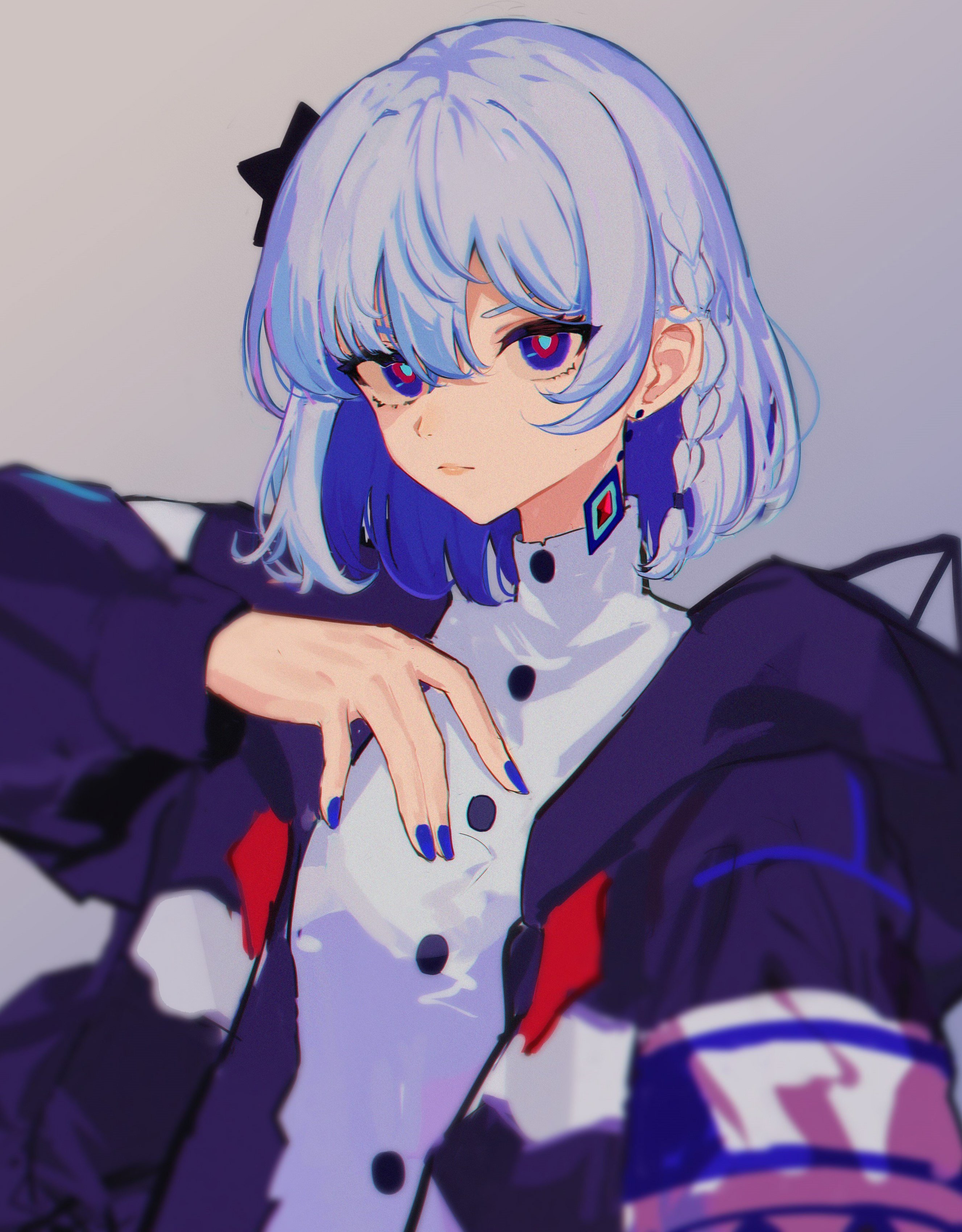 The Big ImageBoard (TBIB) - 1girl absurdres aqua pupils arm up bangs ...