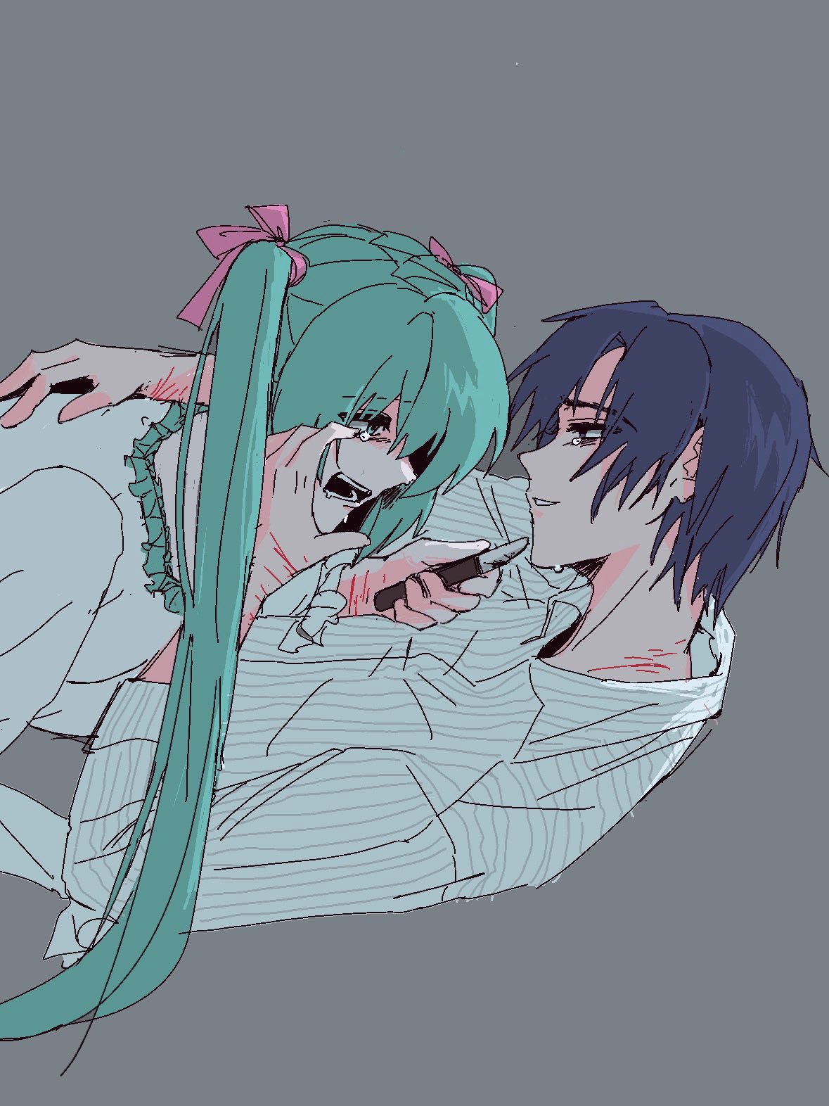 The Big ImageBoard (TBIB) - 1boy 1girl adam moonlit aqua eyes aqua hair ...