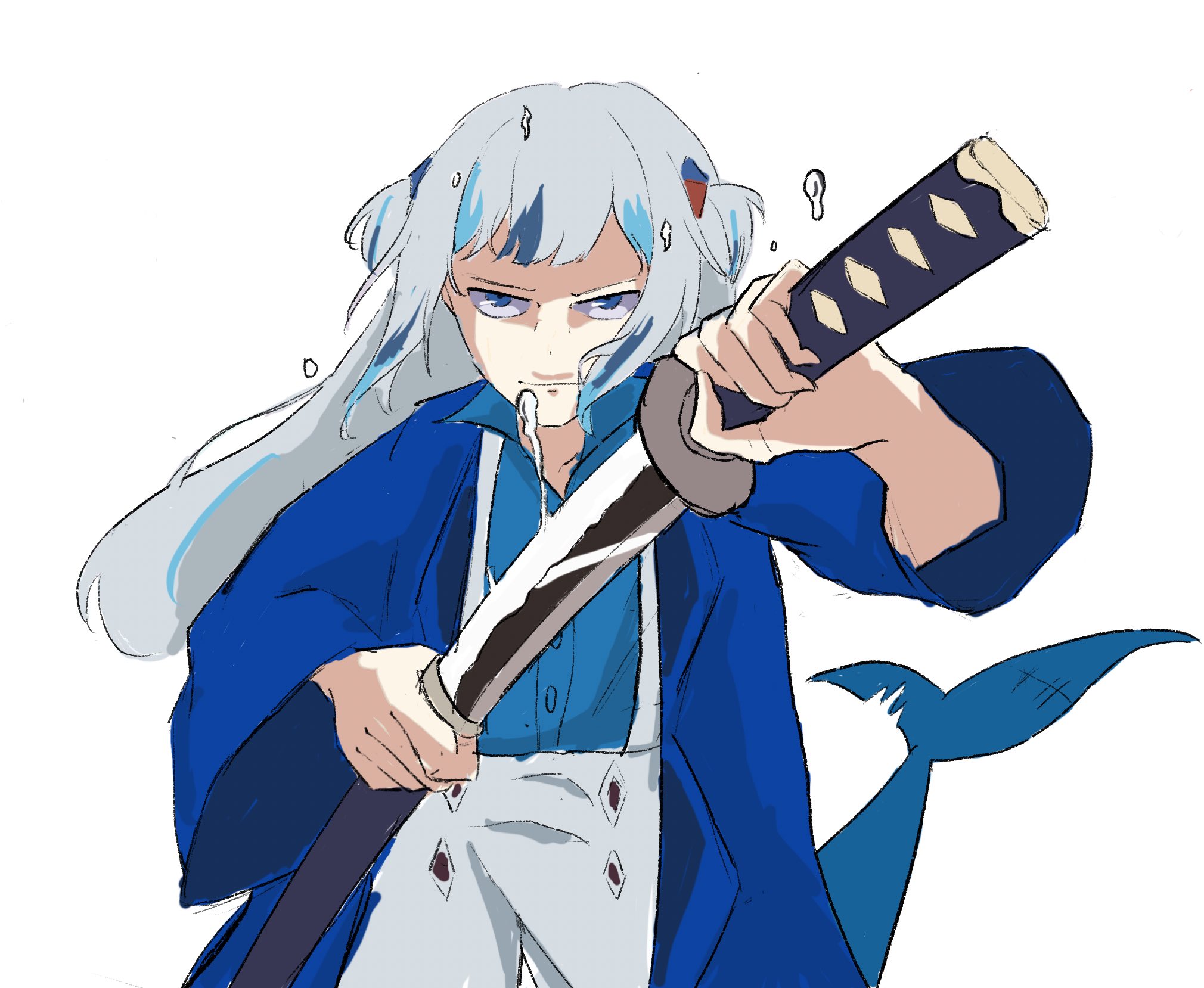 The Big ImageBoard (TBIB) - 1girl blue eyes blue hair blunt bangs fins ...