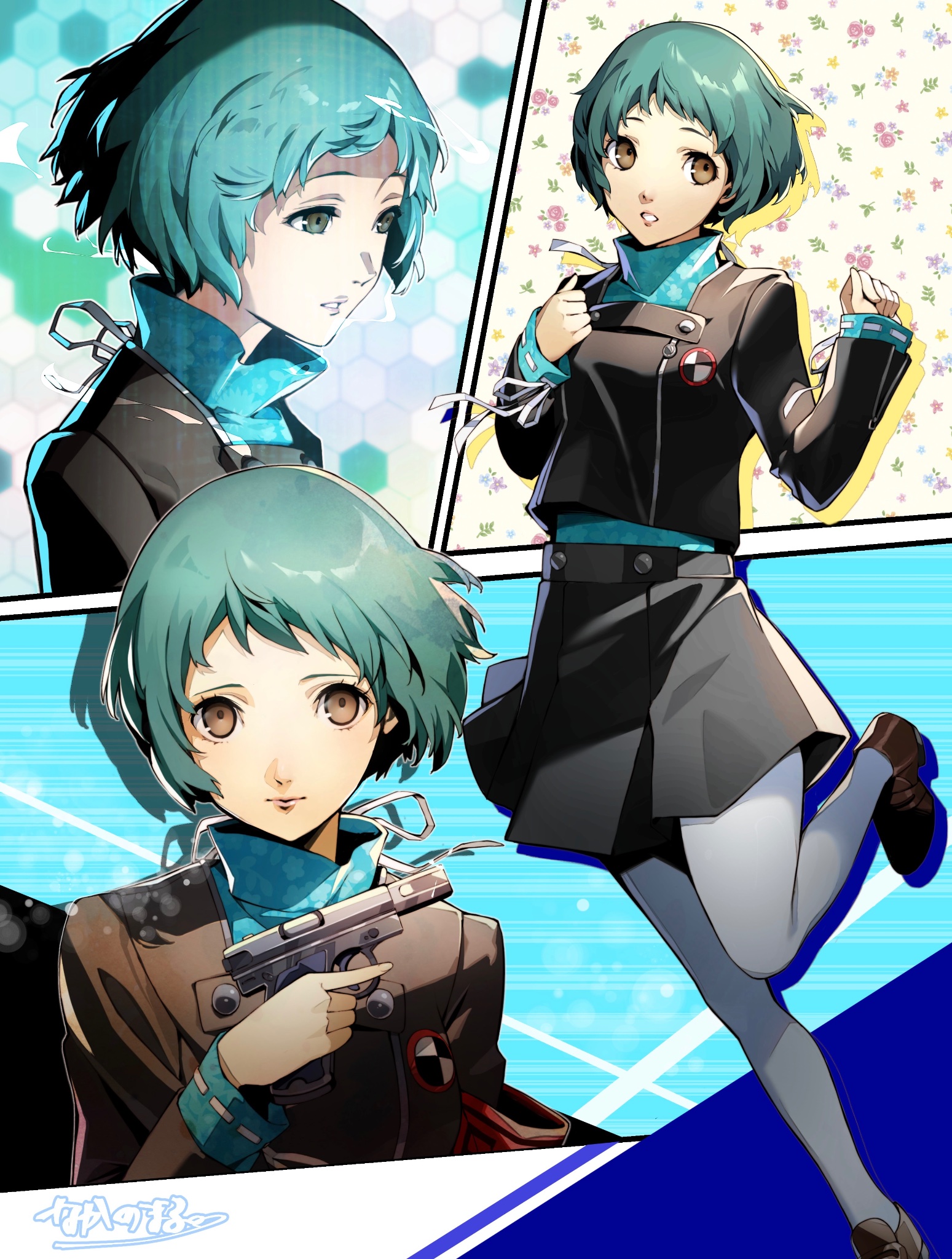 The Big ImageBoard (TBIB) - 1girl black skirt blue hair brown eyes ...