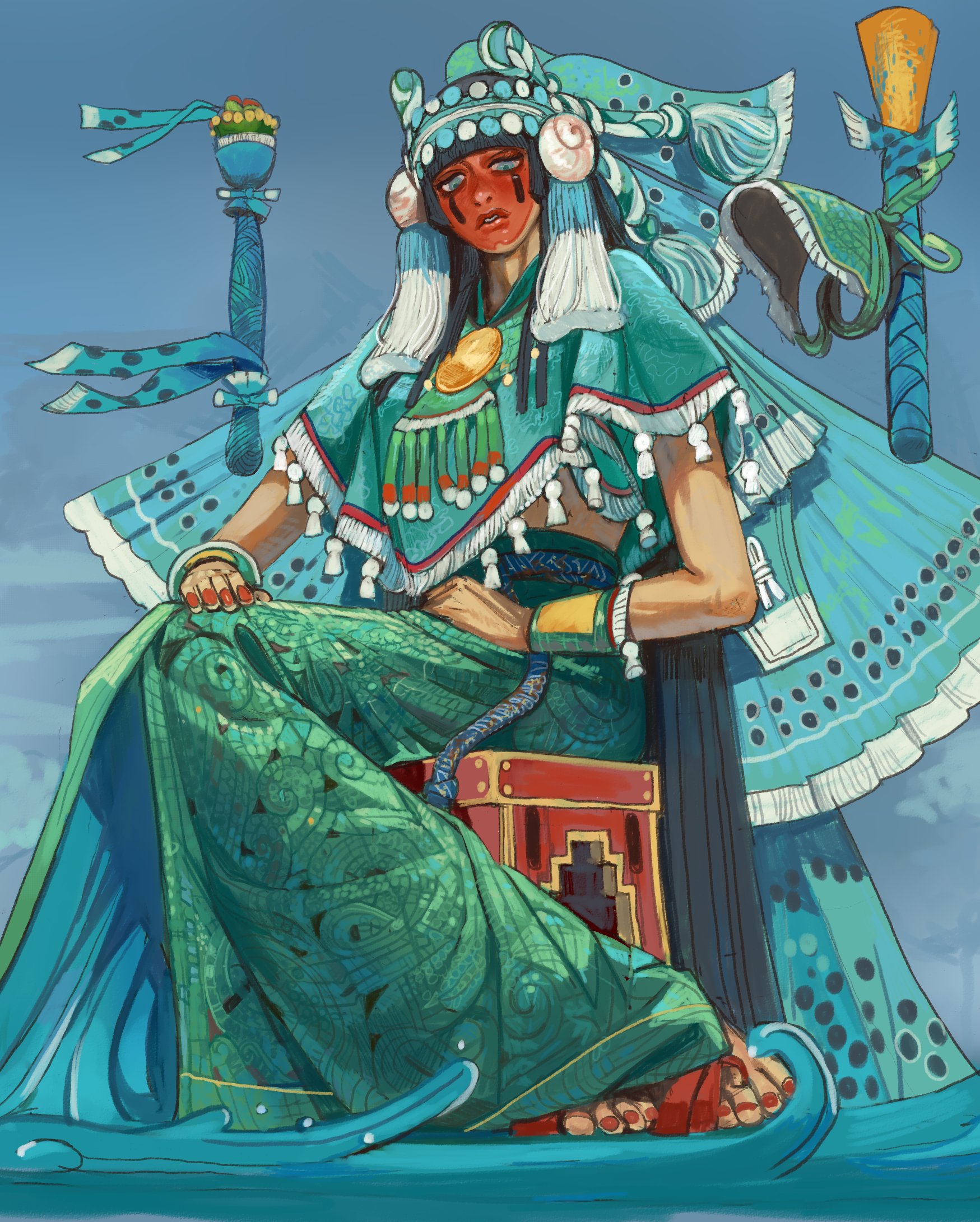 The Big ImageBoard (TBIB) - 1girl aqua cloak aztec aztec mythology ...