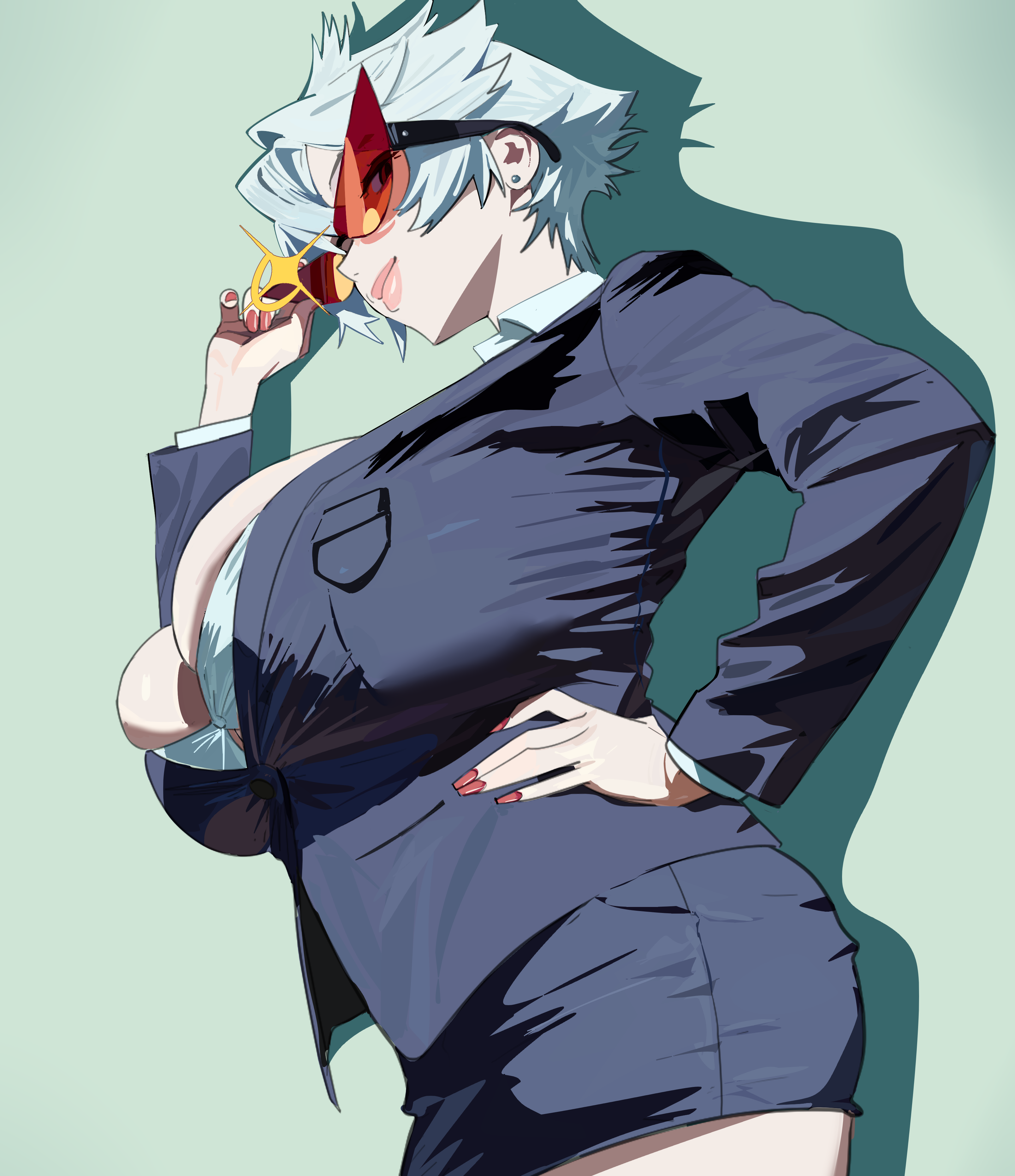 The Big ImageBoard (TBIB) - 1girl absurdres adjusting eyewear black ...