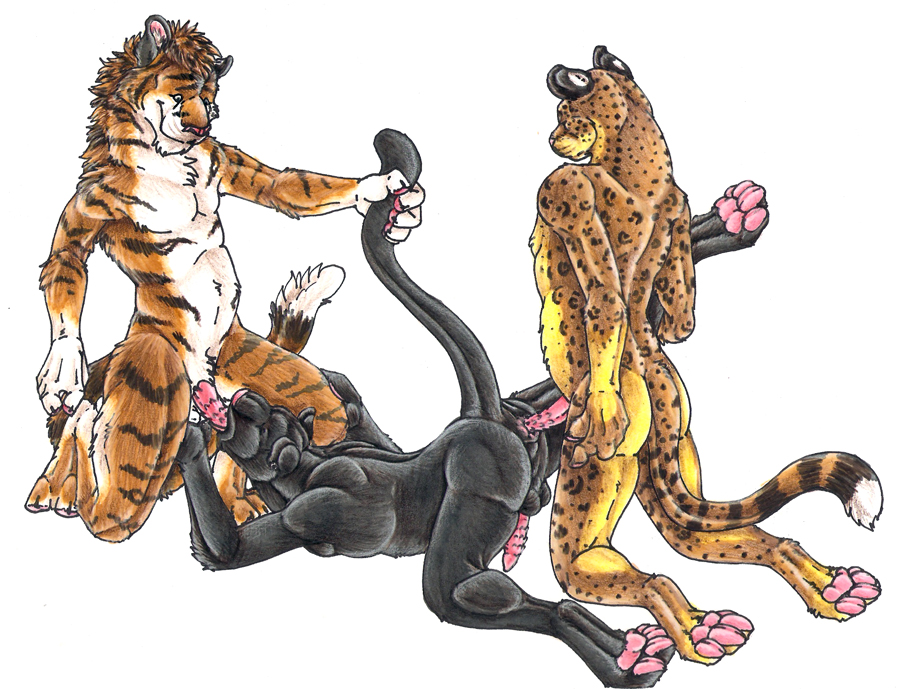 fellatio fondling gay group group_sex hindpaw holding leopard male mammal o...
